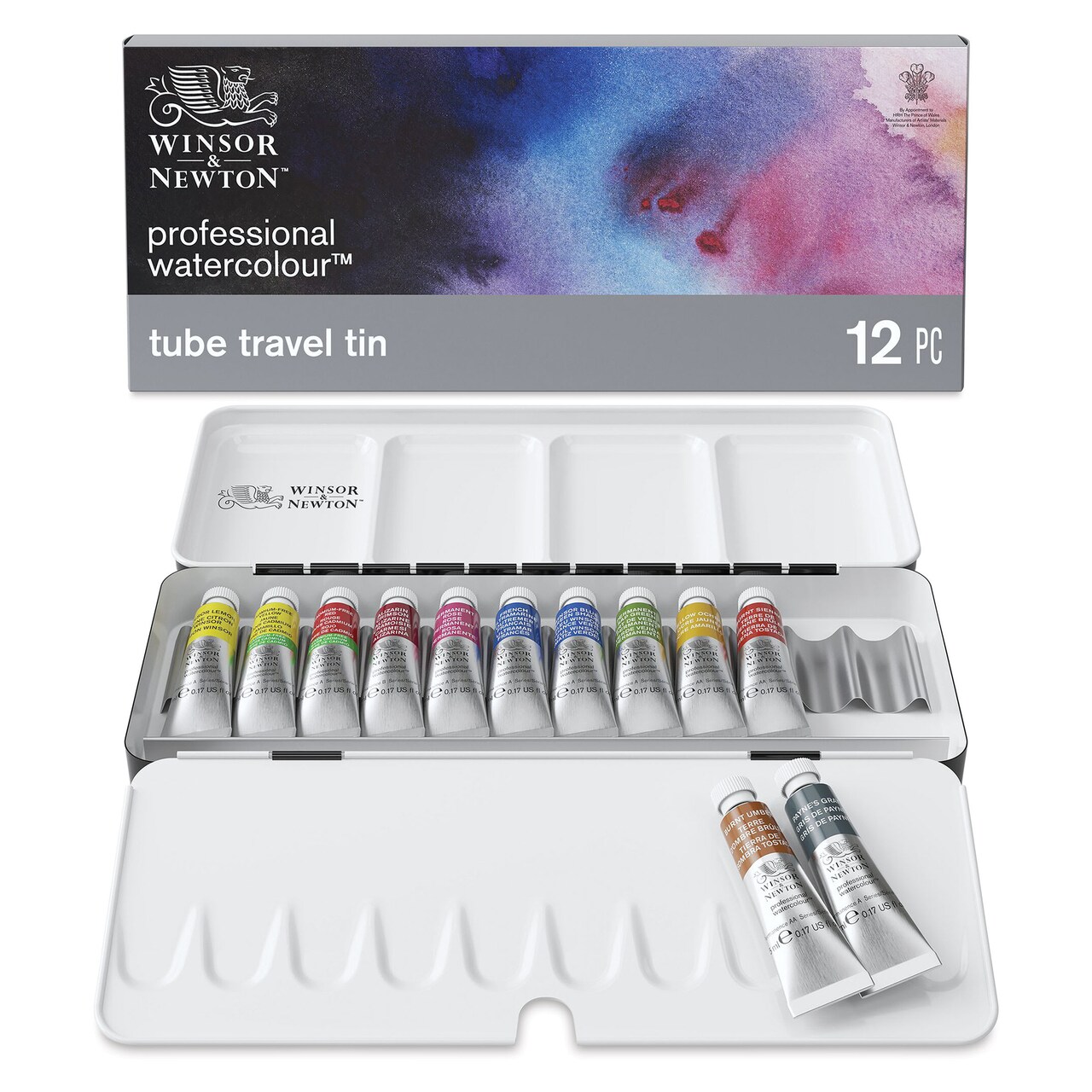 Winsor & Newton Professional Watercolor - Set of 12, Travel Tin, Assorted Colors, 5 ml Tubes